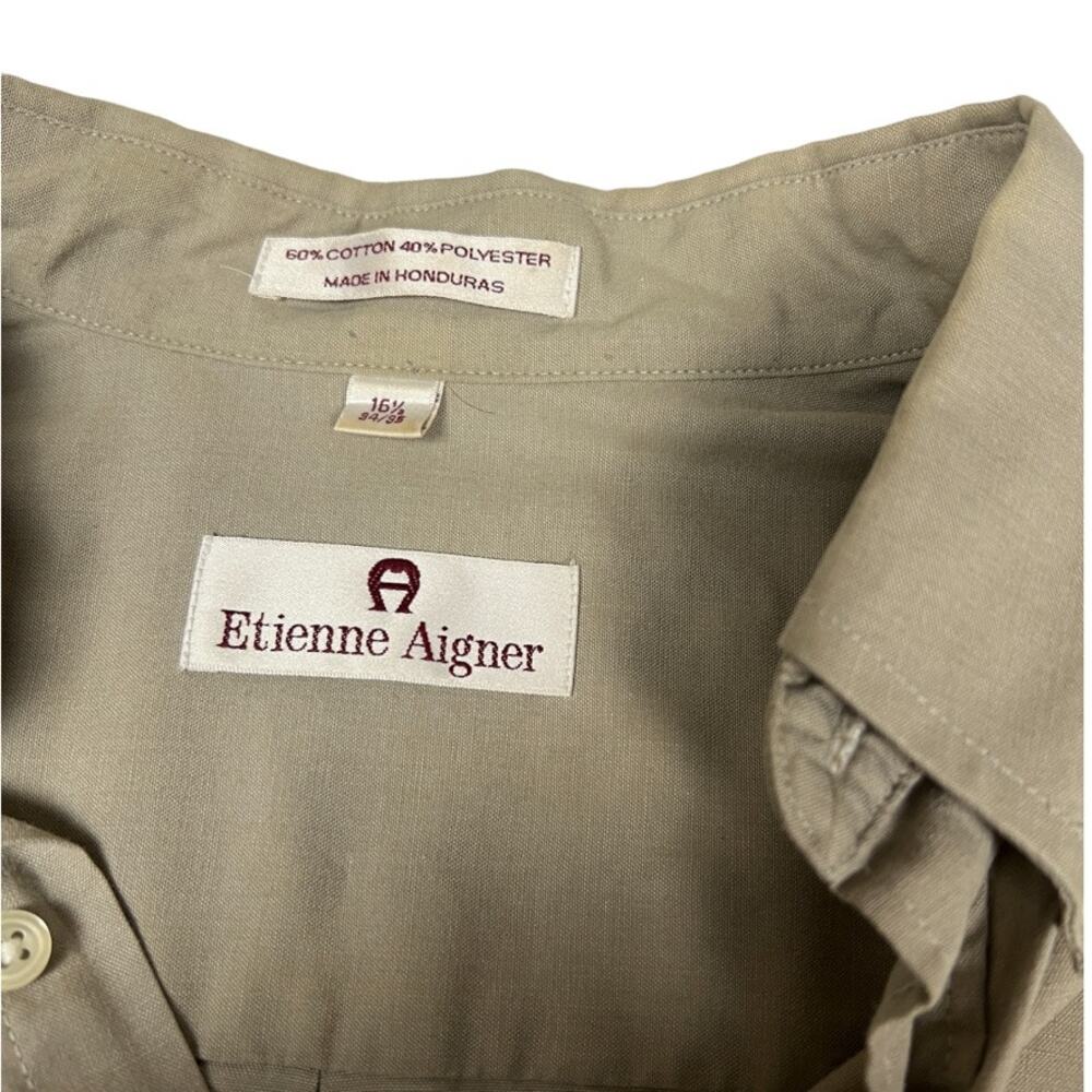 Etienne Aigner Button Down Shirt Tan Brown Long Sleeve Collared Men's 16.5 34/35 - Picture 8 of 9